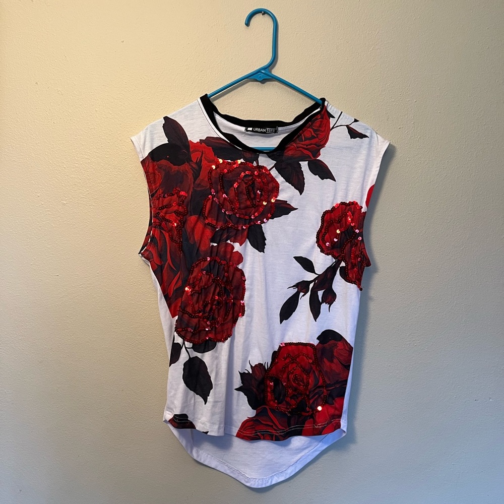 Urban Tops Sequin Rose Shirt
